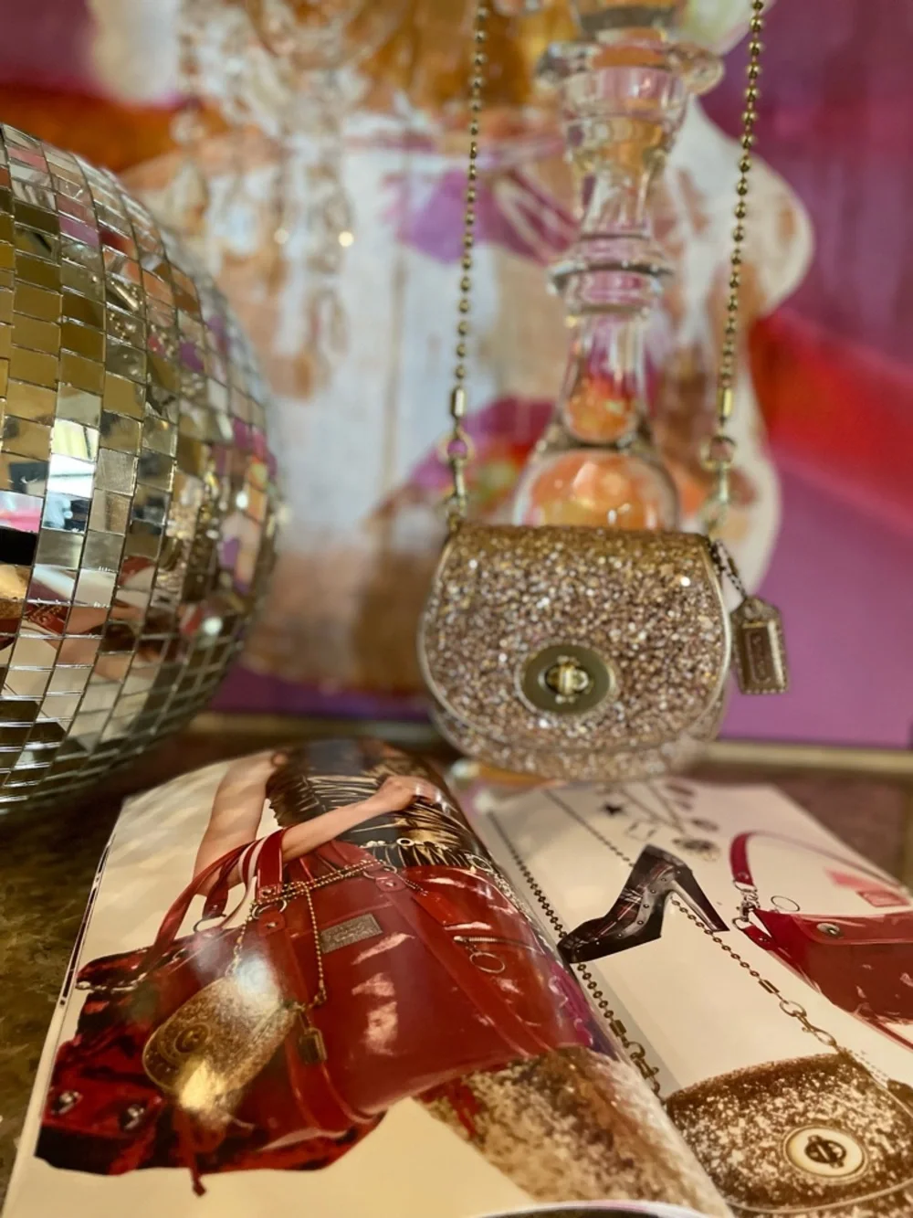 COACH Sparkle Leather Crossbody Gold Glitter Mini Bag Style No 43292 - Picture 4 of 17